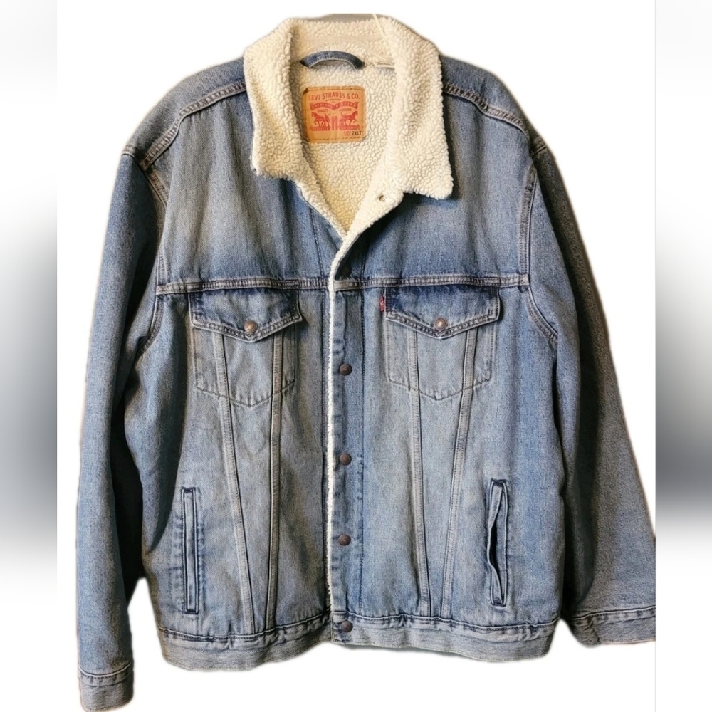 Levi's Men's Big & Tall Sherpa Lined Trucker Jacket Blue Wash Denim, Size 2XLT